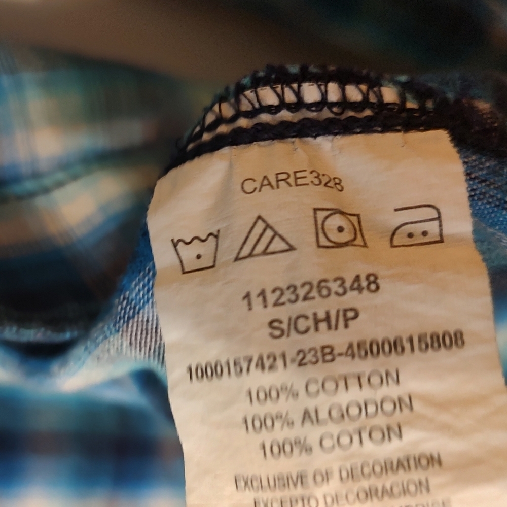 Wrangler Rock 47 Navy And Aqua Blue Plaid Pearl Snap Button Down Shirt - Picture 6 of 6